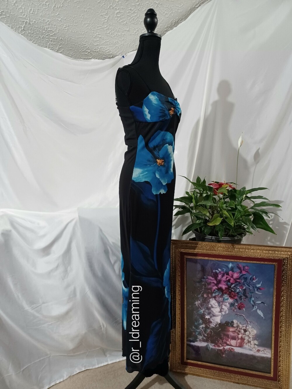 NWT AQUA Blue Floral Mesh Maxi Dress Size Small Bloomingdale's Exclusive - Picture 3 of 10